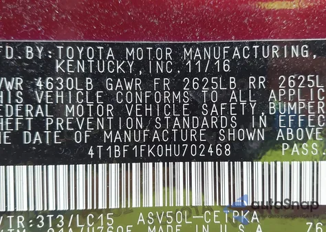 2017 Toyota Camry Le/Xle/Se/Xse из США, поврежденный, VIN 4T1BF1FK0HU702468